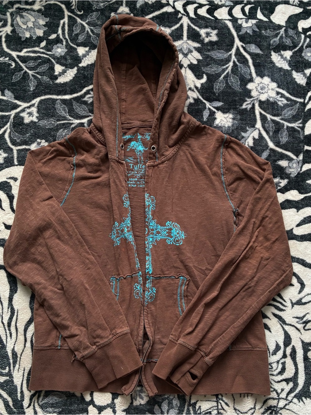 023 - VINTAGE 00s COWGIRL TUFF CO Y2K WESTERN CROSS JACKET HOODIE